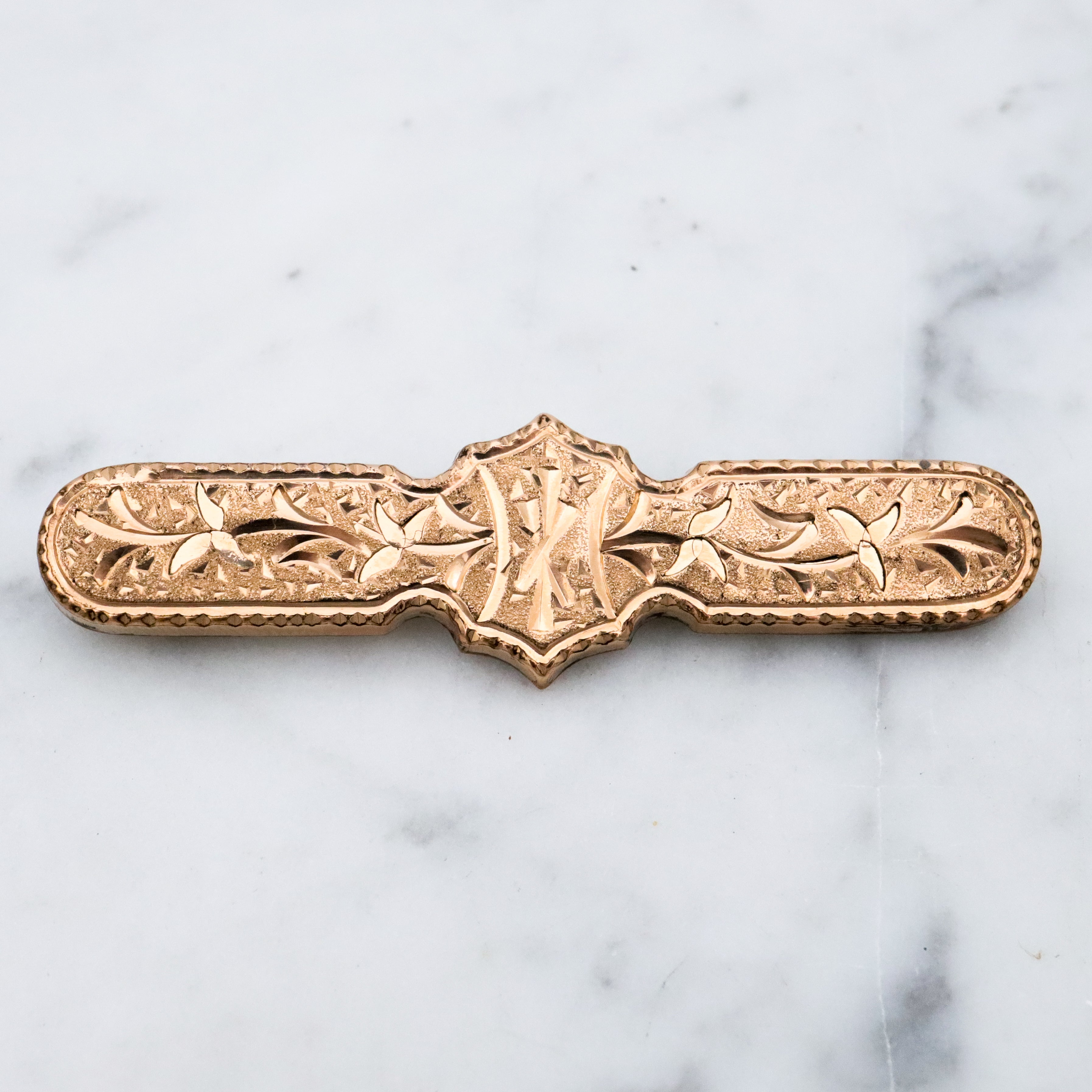 Antique Victorian gold filled leaf etched bar pin